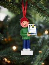 Load image into Gallery viewer, Boy Receiving Award/Honor/Milestone Personalize Christmas Ornament