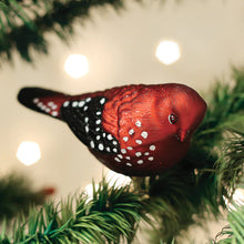 Load image into Gallery viewer, Old World brand Strawberry Finch Clip On Glass Christmas Ornament with Glitter Accent