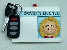 Load image into Gallery viewer, New Driver's License with Key and Key Fob New Driver Personalized Christmas Ornament Female Brunette, Female Blonde, Male Brunette, Male Blonde