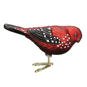 Old World brand Strawberry Finch Clip On Glass Christmas Ornament with Glitter Accent