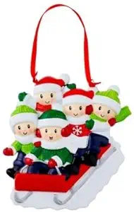 Sledding Tobbagoning Family of 5, Grandkids, Best Friends Personalized Christmas Ornament