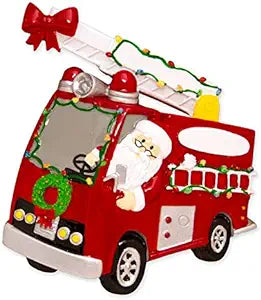 Firetruck with Santa Fire Ladder in Parade Personalize Christmas Ornament