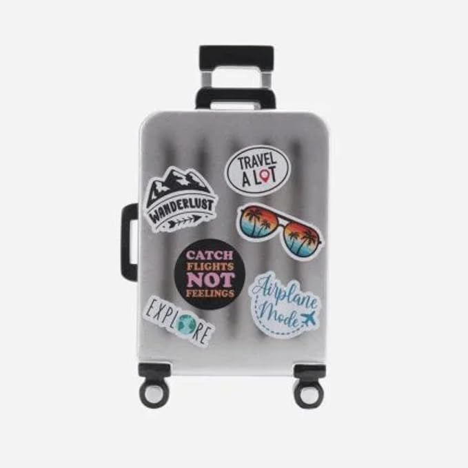 Silver Rollaway Suitcase Personalized Hanging Christmas Ornament, Travel, Vacation, Airplane
