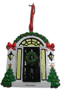 Black Door with Wreath Personalized Christmas Ornament New Home