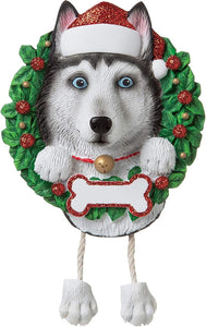 Siberian Husky with Dangling Paws Personalized Christmas Ornament