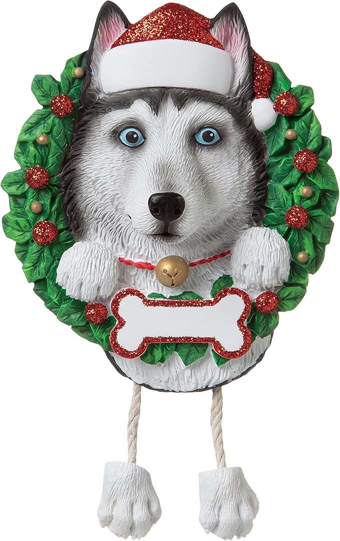 Siberian Husky with Dangling Paws Personalized Christmas Ornament