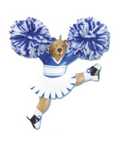 Blue Bear Cheerleader/Pom Poms Personalized Christmas Ornament