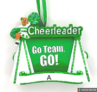 Green Cheerleader Personalized Picture Frame Christmas Ornament