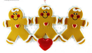Gingerbread Family/ Grandkids/Friends of 3 Personalized Christmas Ornament