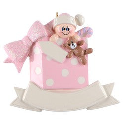 Pink Baby's First Christmas Personalize Ornament, Best Gift Ever!