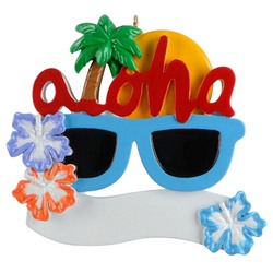 Aloha Hawaii, Sunglasses, Palm Tree, Sun, Tropical Fowers Personalized Christmas Ornament