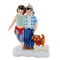 Cool Couple with Dog and Bone Personalize Christmas Ornament