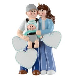 New Parents with Baby Personalized Christmas Ornament with Hearts to Personalize 4 Inch Resin Family Ornament