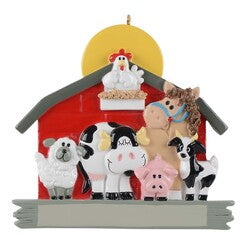 Barnyard, Farm, Barn with Sheep, Cows, Pigs, Goats, Horse and Chicken Personalized Christmas Ornament