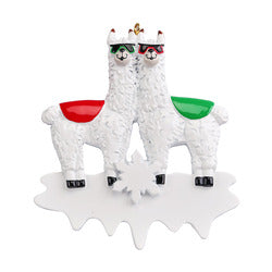 Cool Llama Couple with Sunglasses Personalized Christmas Ornament