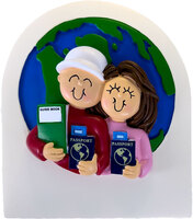 World Traveler Couple with Passport, Guide Book, and Globe Personalized Christmas Ornament