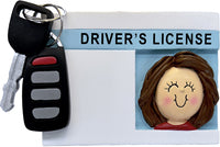 Load image into Gallery viewer, New Driver&#39;s License with Key and Key Fob New Driver Personalized Christmas Ornament Female Brunette, Female Blonde, Male Brunette, Male Blonde
