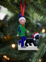 Walking your Black Dog with a Santa Hat, Dog Walker Personalized Christmas Ornament