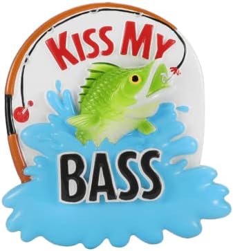 Kiss My Bass Fishing Personalized Christmas Ornament with Fishing Pole
