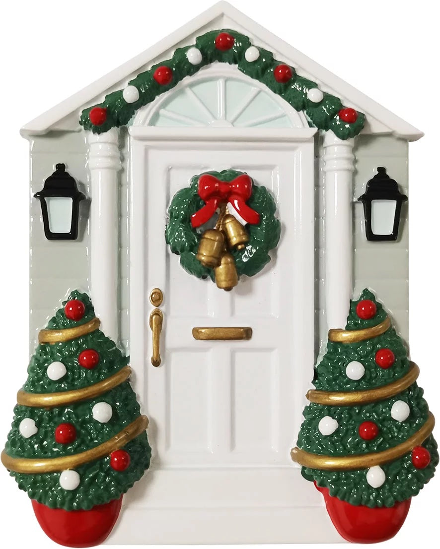 White Door Gray Siding New Home/First Home Personalize Christmas Ornament