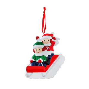 Sledding Tobaggon Family of 2, Couple, Best Friends Personalized Ornament
