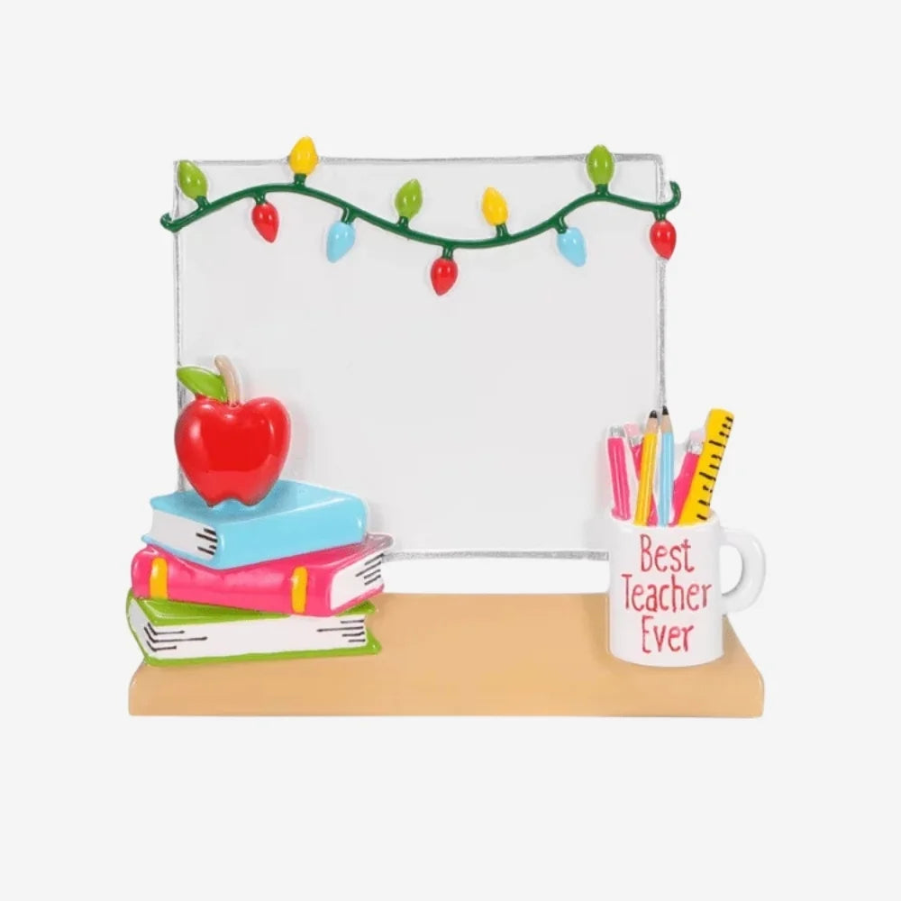 Best Teacher Ever Whiteboard, Books, Apple Personalized Teacher Christmas Ornament