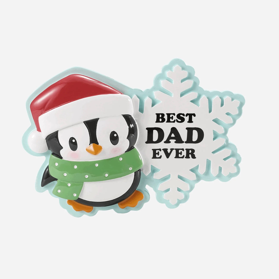 Best Dad Ever Personalized Penguin Christmas Ornament, with Santa Hat, 4 Inch, Resin