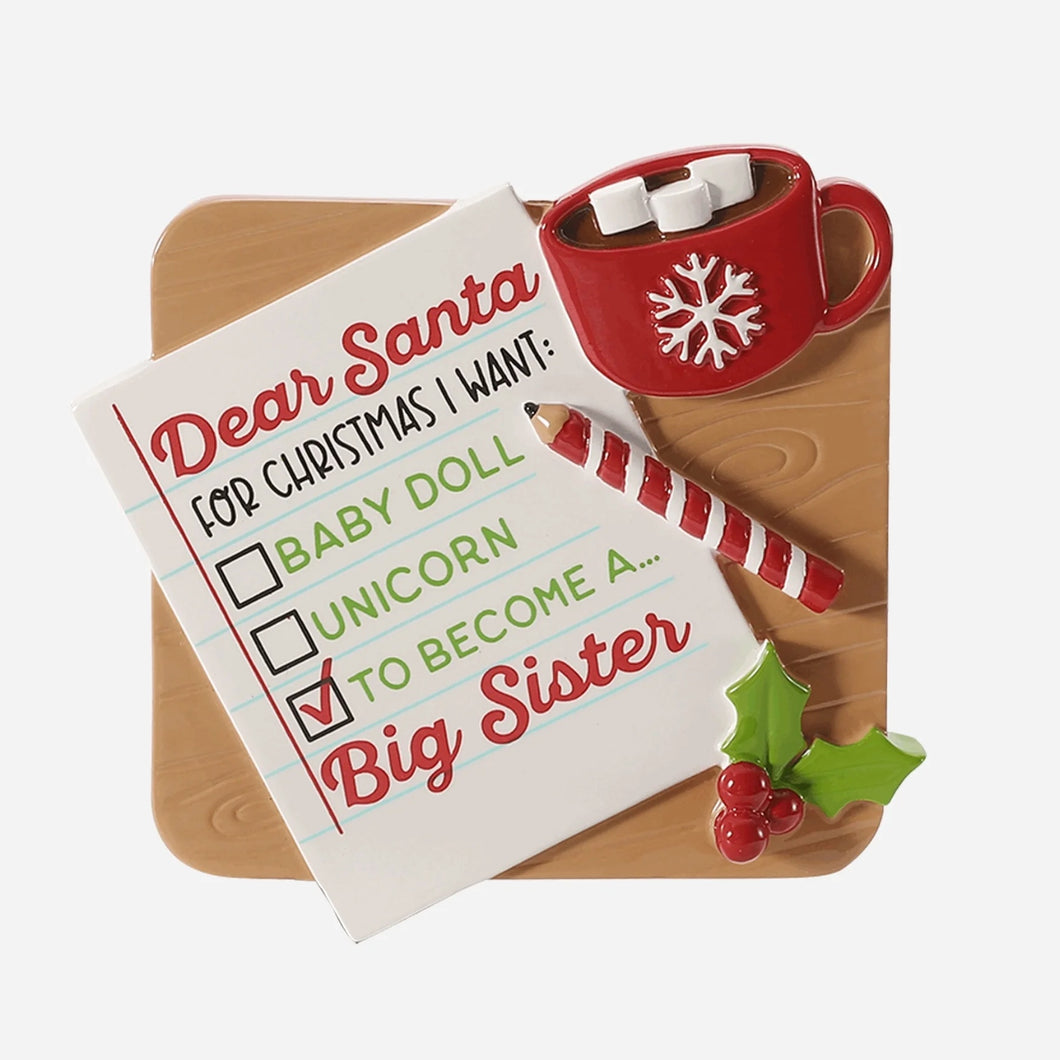 All I Want for Christmas is to be a Big Sister Personalized Christmas Ornament with hot Chocolate 4