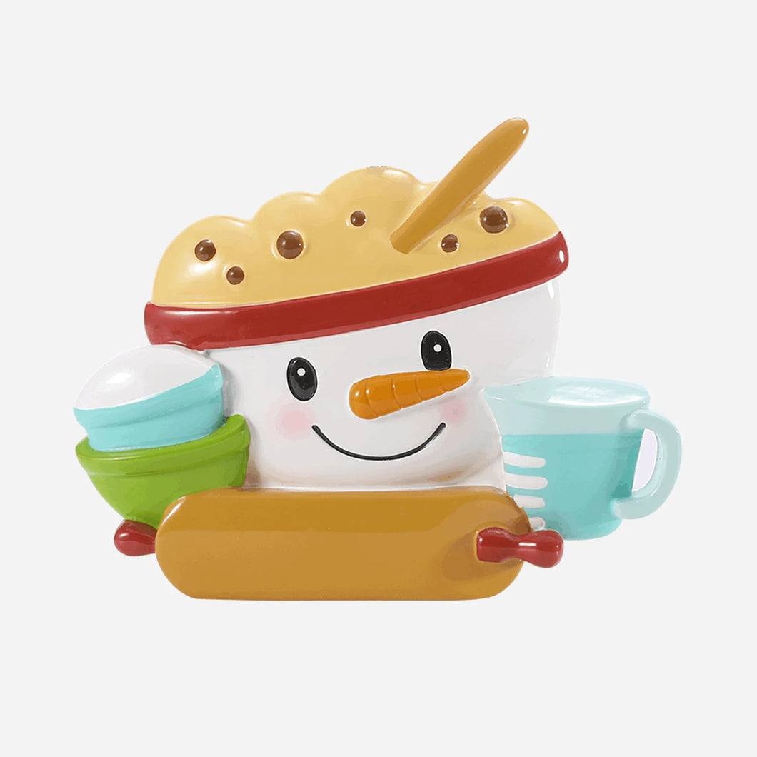 Snowman Baker Christmas Ornament, 4 Inch, Resin Personalized Christmas Ornament with Rolling Pin, Measuring Cup and Mixing Bowl Let's Bake/Cook!