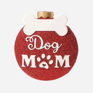 Dog Mom Personalize Christmas Ornament, Red Glitter Ball with Bone, 4 Inches, Holiday Dog Decor