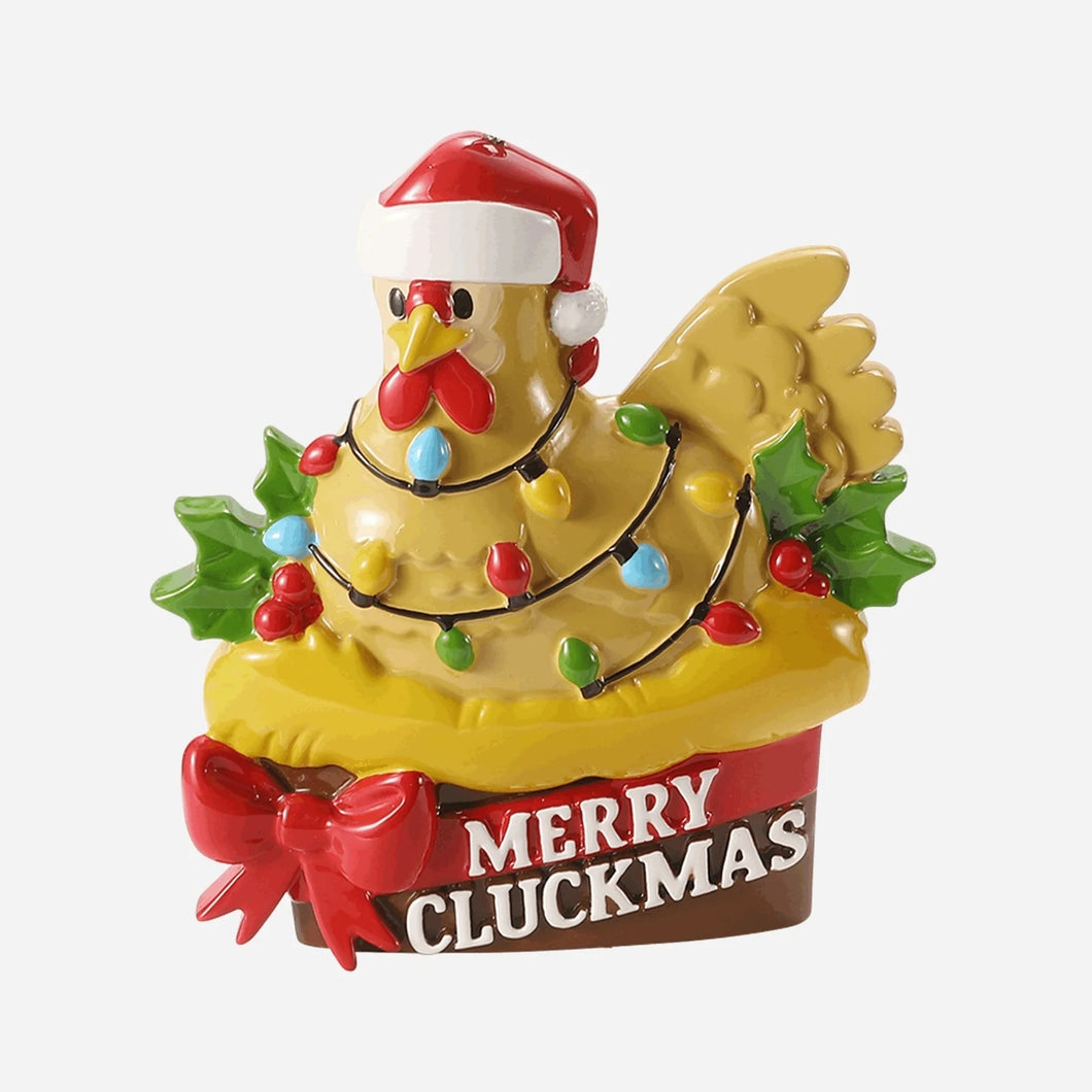 Merry Cluckmas Christmas Ornament, Festive Chicken with Santa Hat, Tangled in Holiday Lights