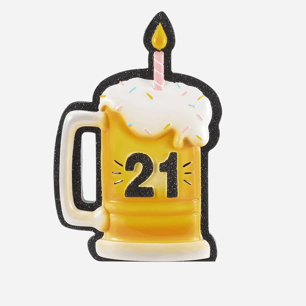 21st Birthday Personalized Mug of Beer with Candle Hanging Christmas Ornament, Milestone Birthday, Legal Drinking Age