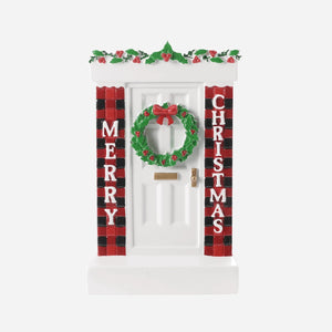 Merry Christmas New/First Home Personalized Christmas Ornament with White Door, Wreath and Garland