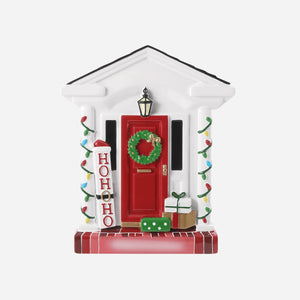 New/First Home with Red Door  and Lights Personalized Christmas Ornament HoHoHo Holiday Door Personalized Hanging Christmas Ornament, Neighbor Gift