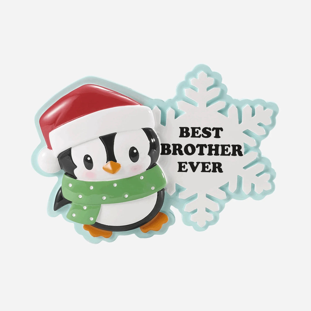 Best Brother Ever Penguin with Santa Hat and Snowflake Personalized Christmas Ornament