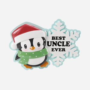 Best Uncle Ever Penguin with Santa Hat and Snowflake Personalized Christmas Ornament