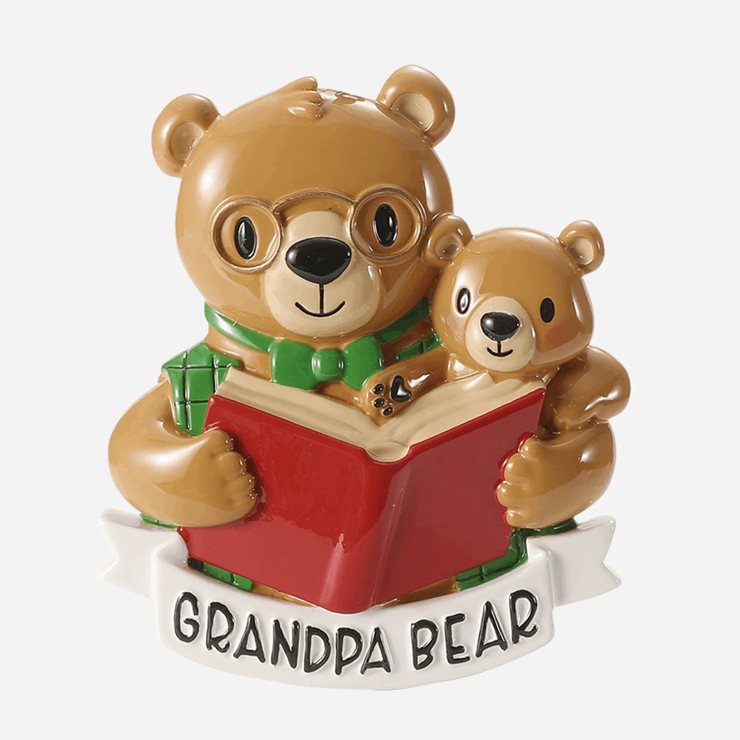 Grandpa Bear with Glasses Reading to Baby Bear Personalize Christmas Ornament Resin Book Lover, Bedtime Story