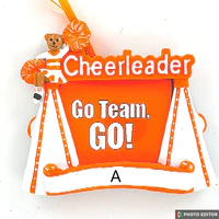 Orange Cheerleader Personalized Picture Frame Ornament with Megaphones and Pom Poms