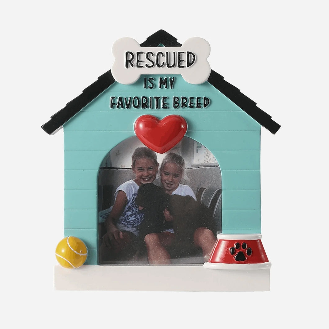 Rescued is My Favorite Breed Dog House Picture Frame Personalized Christmas Ornament