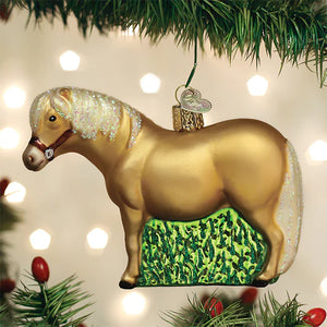 Old World brand Tan Shetland Pony  Horse Glass Christmas Ornament