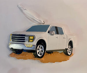 White Pickup Crew Cab Truck Personalized Christmas Ornament