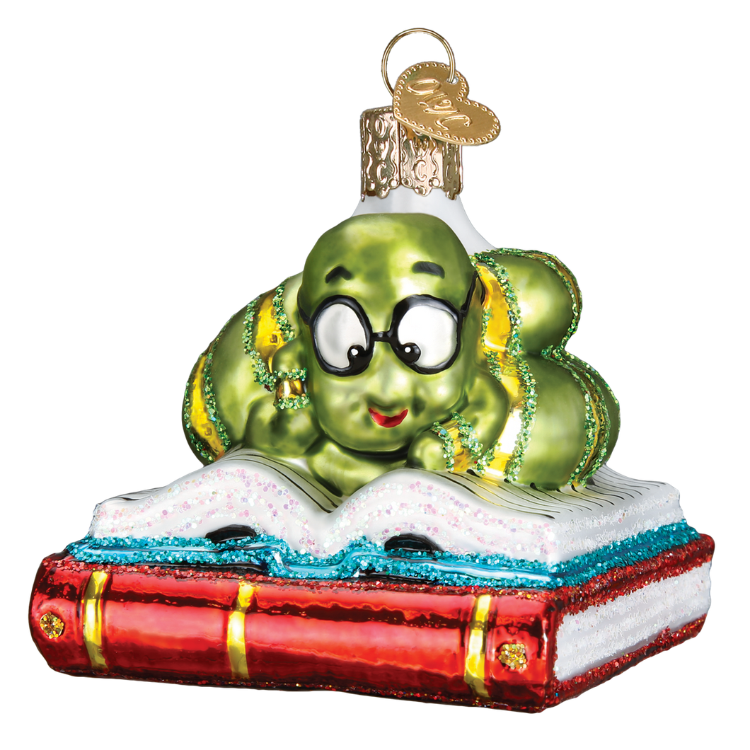 Old World Bookworm Christmas Ornament
