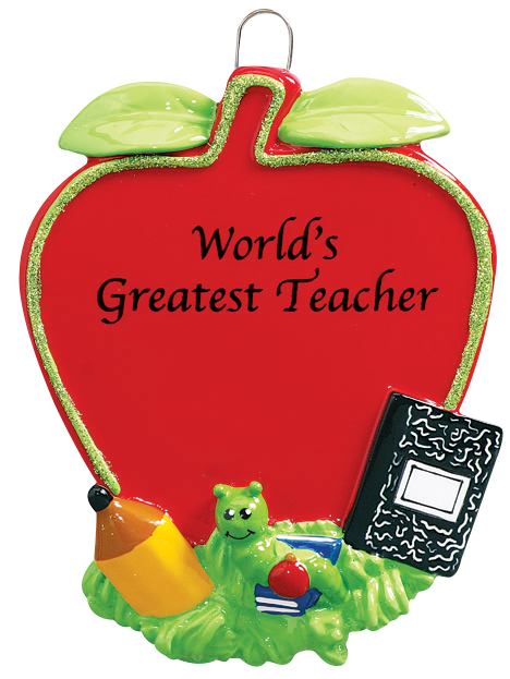 Worlds Greatest Teacher Apple Christmas Ornament