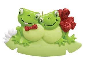 Frog Couple On Lily Pad Christmas Ornament