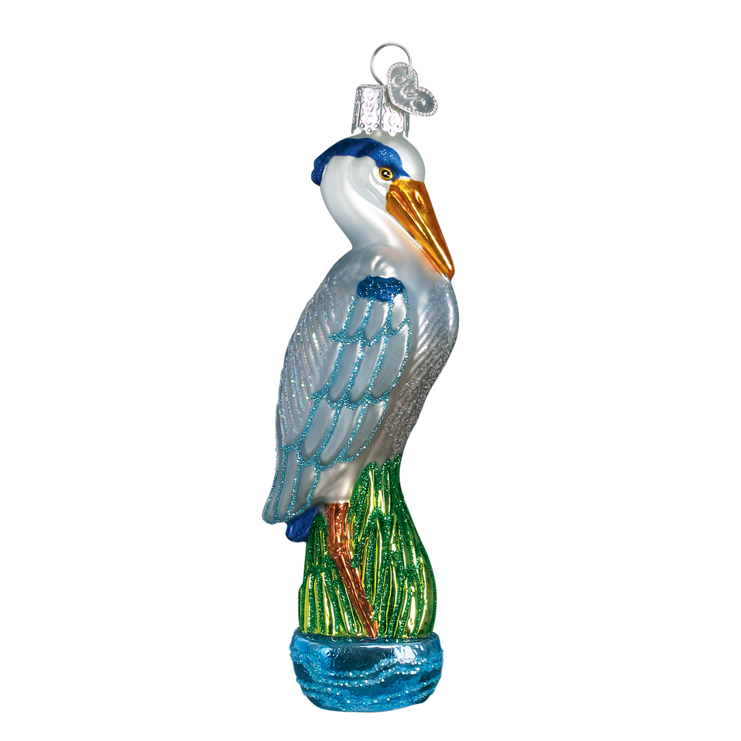 Old World Great Blue Heron Christmas Ornament