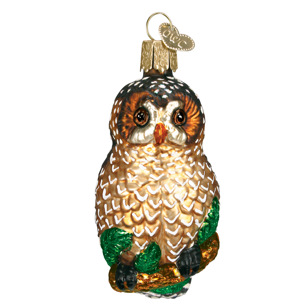 Old World Glass Spotted Owl Christmas Ornament