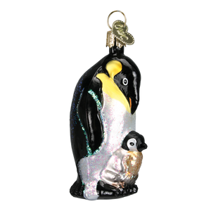 Old World Emperor Penguin with Chick Christmas Ornament