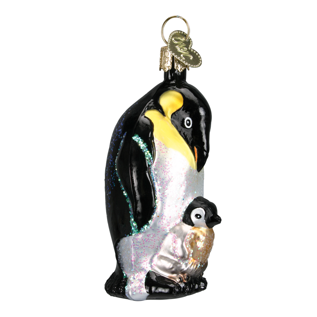 Old World Emperor Penguin with Chick Christmas Ornament