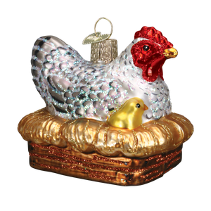 Old World Hen on Nest Christmas Ornament