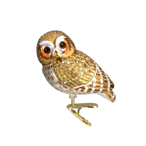 Old World Glass Pygmy Owl Christmas Ornament